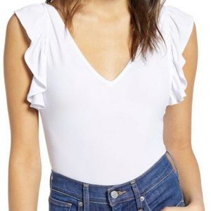 Leith Body Suit XL White Flutter V Neck V Back